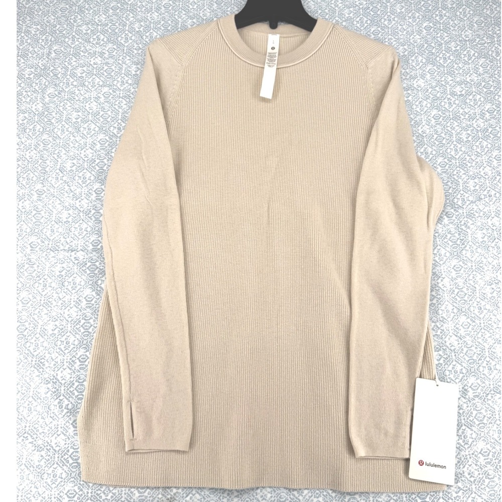 Lululemon Take It All Cotton-Blend Ribbed Sweater Beige LW3HJCS Size L NWT